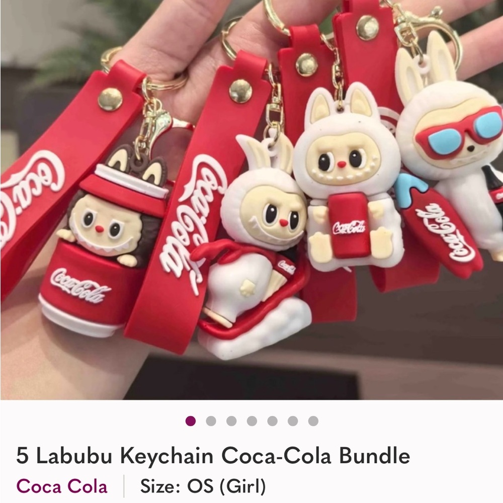 Bundle of 5 Coca-Cola Red and White Labubu Keychains